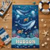 Picture of Personalized Kids Beach Towel, Ocean Sea Animal Towel for Boys Girls, Dolphin Whale Beach Towel, Custom Name Summer Pool Towel, Pool Towel