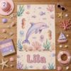 Picture of Personalized Kids Beach Towel, Ocean Sea Animal Towel for Boys Girls, Dolphin Whale Beach Towel, Custom Name Summer Pool Towel, Pool Towel