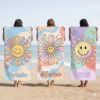 Picture of Personalized Pastel Beach Towel for Kids Group, Smiley Face Summer Towel, Custom Name Beach Towel, Cute Pastel Pool Towel for Girls Boys