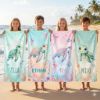 Picture of Personalized Sea Turtle Beach Towel for Kids, Custom Name Summer Towel, Cute Ocean Turtle Bath Towel, Jellyfish Coral Beach Towel Blanket
