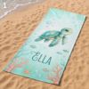 Picture of Personalized Sea Turtle Beach Towel for Kids, Custom Name Summer Towel, Cute Ocean Turtle Bath Towel, Jellyfish Coral Beach Towel Blanket
