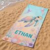 Picture of Personalized Sea Turtle Beach Towel for Kids, Custom Name Summer Towel, Cute Ocean Turtle Bath Towel, Jellyfish Coral Beach Towel Blanket