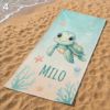 Picture of Personalized Sea Turtle Beach Towel for Kids, Custom Name Summer Towel, Cute Ocean Turtle Bath Towel, Jellyfish Coral Beach Towel Blanket