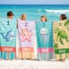 Picture of Personalized Kids Beach Towel, Custom Name Ocean Towel, Cute Sea Animal Towel for Kids, Whale Turtle Jellyfish Starfish Kid Beach Towel