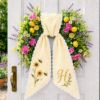Picture of Personalized Sunflower Bee Wreath Sash Bow, Custom Monogram Door Wreath Bow, Embroidered Spring Summer Front Door Decor, Gardening Decor