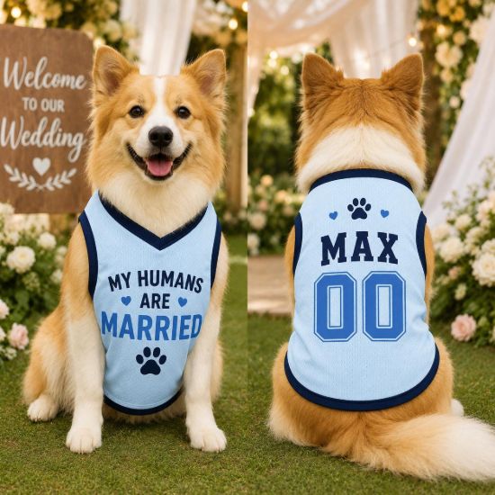Picture of Custom Dog Wedding Jersey, Personalized Pet Shirt, My Humans Are Married Dog Outfit, Ring Bearer Dog Clothes, Wedding Pet Apparel Engagement