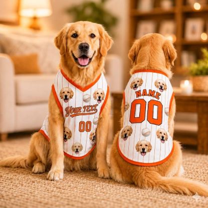 Picture of Custom Pet Face Dog Baseball Shirt, Personalized Dog Jersey Pet Photo, Custom Name Number Pet Clothing, Funny Face Baseball Cat Dog Shirt