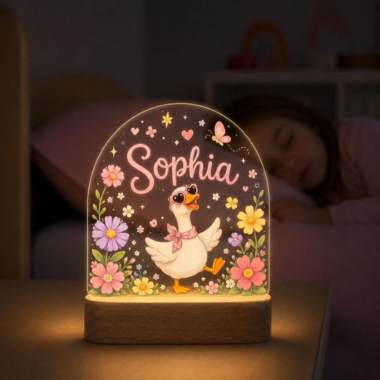 Picture of Personalized Goose Night Light, Custom Name LED Lamp for Girls, Cute Goose Nursery Decor, Floral Night Light, Baby Girl Bedroom Gift Decor