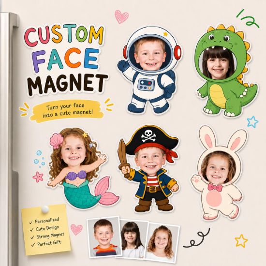 Picture of Personalized Face Magnet, Custom Photo Fridge Magnet, Funny Kids Costume Magnet, Acrylic Refrigerator Magnet, Custom Face Cutout Gift Decor
