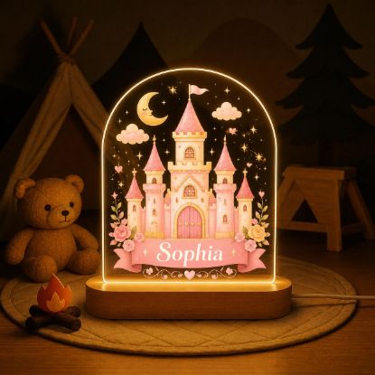 Picture of Personalized Princess Castle Night Light, Custom Name LED Lamp, Pink Castle Acrylic Night Light, Nursery Decor, Girl Birthday Gift Decor