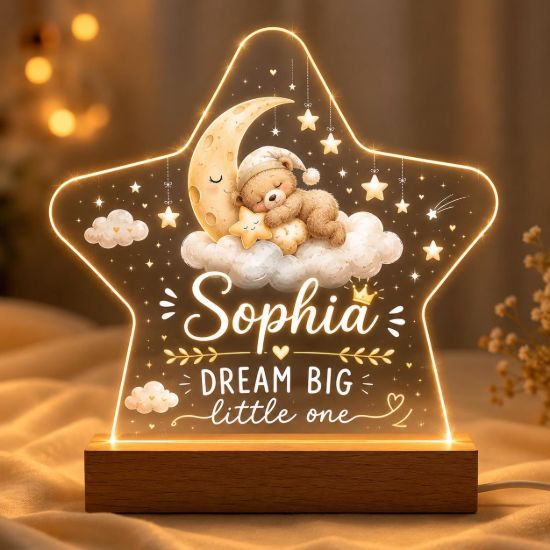Picture of Personalized Baby Bear Night Light, Custom Baby Name LED Lamp, Bear Moon Acrylic Night Light, Nursery Decor, Baby Shower Gift Birthday