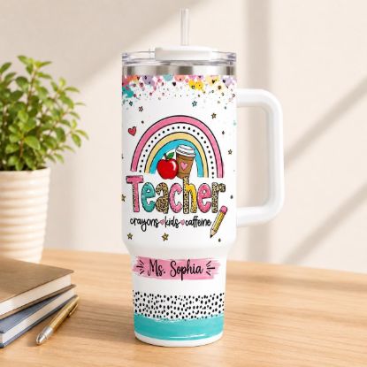 Picture of Teacher Tumbler 20oz, Personalized Teacher Cup, Custom Tumbler Drink Teacher Gift, Good Day To Teach Tiny Humans, Back To School Tumbler