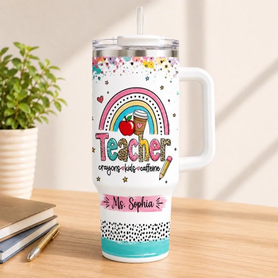 Picture of Teacher Tumbler 20oz, Personalized Teacher Cup, Custom Tumbler Drink Teacher Gift, Good Day To Teach Tiny Humans, Back To School Tumbler