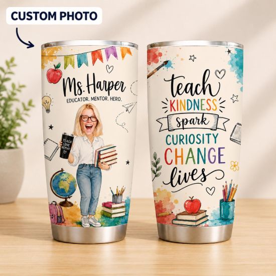 Picture of Custom Photo Teacher Tumbler, Personalized Teacher Cup, Back To School Gift, Teacher Appreciation Tumbler,Thank You Teacher Gift Mug Tumbler