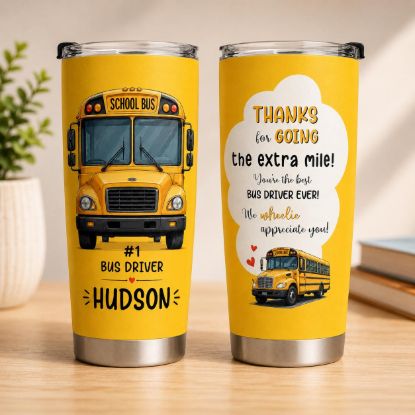 Picture of Personalized Bus Driver Tumbler 20oz, School Bus Driver Gift, Thank You Bus Driver Cup, Custom Name Tumbler, Appreciation Gift Mug Tumbler