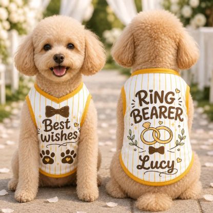 Picture of Ring Bearer Dog Shirt, Wedding Dog Outfit, Best Wishes Pet Jersey, Personalized Puppy Tuxedo, Custom Name Pet Wedding Apparel, Wedding Puppy