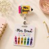 Picture of Personalized Teacher Badge Reel, Custom Pencil Badge Holder, Retractable Nurse ID Reel, Teacher Name Badge Clip, Back To School  Badge Reel