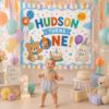 Picture of Custom First Birthday Banner, One-derful Birthday Backdrop, Personalized Baby Photo Banner, Pastel Rainbow 1st Birthday Party Decoration