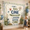Picture of Fishing First Birthday Banner, The Big One Birthday Backdrop, Gone Fishing Party Decor, Custom Boy 1st Birthday Tapestry  Birthday Boy