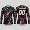 Picture of Personalized Racing Jersey Shirt, Custom Name Number Race Car Shirt, American Flag Motorsport Tee, Short Sleeve Pit Crew Shirt, Racer Gift