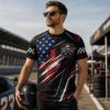 Picture of Personalized Racing Jersey Shirt, Custom Name Number Race Car Shirt, American Flag Motorsport Tee, Short Sleeve Pit Crew Shirt, Racer Gift