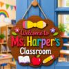 Picture of Personalized Teacher Classroom Door Sign, Custom Teacher Name Sign, Wooden Classroom Decor, Back to School Gift Teacher, Welcome Classroom
