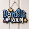 Picture of Personalized Kids Room Sign, Custom Space Door Hanger, Rocket Name Sign, Boys Bedroom Decor, Nursery Wall Art, Outer Space Gift, Kids Gift