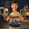 Picture of Personalized Ocean Nautical Name Sign, Custom Kids Room Door Hanger, Whale Lighthouse Nursery Wall Decor, Ocean Baby Gift, Round Wood Sign