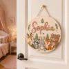Picture of Personalized Woodland Name Sign, Custom Kids Room Door Hanger, Forest Animal Nursery Wall Decor, Baby Room Gift, Round Wood Sign Animal