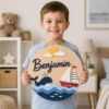 Picture of Personalized Nautical Name Sign, Custom Ocean Nursery Door Hanger, Whale Sailboat Wall Decor, Boys Room Decor, Round Wood Baby Gift Ocean