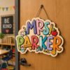 Picture of Personalized Teacher Door Sign, Custom Classroom Name Sign, Wooden Classroom Door Hanger, Teacher Appreciation Gift Decor, Back To School