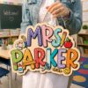 Picture of Personalized Teacher Door Sign, Custom Classroom Name Sign, Wooden Classroom Door Hanger, Teacher Appreciation Gift Decor, Back To School