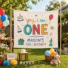 Picture of First Birthday Banner, Yay I Am One Backdrop, Custom Name 1st Birthday Party Decor, One Year Old Birthday Banner, Colorful Kids Party Sign