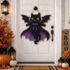 Picture of Halloween Black Cat Door Hanger, Vampire Cat Wood Sign, Cute Spooky Porch Decor, Halloween Door Decor, Fall Cat Wall Hanging Halloween Decor