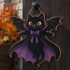 Picture of Halloween Black Cat Door Hanger, Vampire Cat Wood Sign, Cute Spooky Porch Decor, Halloween Door Decor, Fall Cat Wall Hanging Halloween Decor