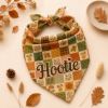 Picture of Personalized Fall Dog Bandana, Custom Pet Name Bandana, Autumn Patchwork Dog Scarf, Thanksgiving Pet Accessory, Pumpkin Leaf Dog Bandana