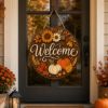 Picture of Fall Welcome Door Hanger, Personalized Autumn Wooden Door Sign, Pumpkin Sunflower Front Door Decor, Rustic Farmhouse Fall Porch Decor