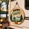 Picture of Personalized Happy Campers Wooden Door Hanger, Custom Camper Trailer Sign, Camping Decor, RV Family Door Sign, Outdoor Welcome Plaque Gift