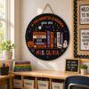 Picture of Halloween Classroom Door Sign, Personalized Haunted Classroom Teacher Door Hanger, Spooky Book Shelf Decor, Teacher Gift, Back To School