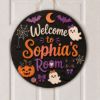 Picture of Personalized Halloween Door Sign, Kids Room Door Hanger, Ghost Cat Pumpkin Decor, Spooky Welcome Sign, Halloween Bedroom Decor Gift