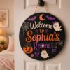Picture of Personalized Halloween Door Sign, Kids Room Door Hanger, Ghost Cat Pumpkin Decor, Spooky Welcome Sign, Halloween Bedroom Decor Gift