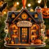 Picture of Personalized Halloween Bookstore Ornament, Custom Book Lover Acrylic Ornament, Cozy Bookshop Halloween Decor, Reader Christmas Gift