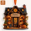 Picture of Personalized Halloween Bookstore Ornament, Custom Book Lover Acrylic Ornament, Cozy Bookshop Halloween Decor, Reader Christmas Gift
