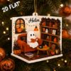 Picture of Personalized Ghost Reading Halloween Ornament, Custom Book Lover Halloween Decor, Spooky Bookshelf Acrylic Flat Christmas Ornament