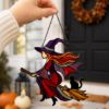 Picture of Halloween Witch Suncatcher, Stained Glass Witch on Broom Window Hanging, Black Cat Acrylic Decor, Gothic Halloween Gift for Her Decor Home