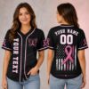 Picture of Personalized Breast Cancer Awareness Baseball Jersey, Custom Pink Ribbon Button Up Shirt, Butterfly Support Jersey, Survivor Team Gift