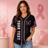 Picture of Personalized Breast Cancer Awareness Baseball Jersey, Custom Pink Ribbon Button Up Shirt, Butterfly Support Jersey, Survivor Team Gift