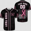 Picture of Personalized Breast Cancer Awareness Baseball Jersey, Custom Pink Ribbon Button Up Shirt, Butterfly Support Jersey, Survivor Team Gift