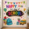 Picture of First Day of School Backdrop 2026, Colorful Back to School Tapestry, Classroom Photo Banner, Kindergarten School Picture Decor Class