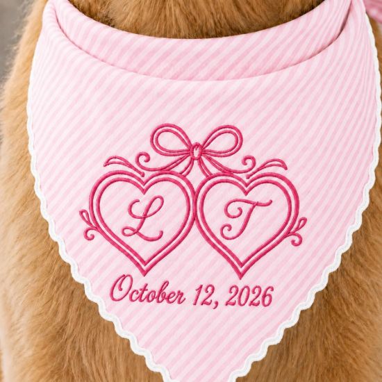 Picture of Personalized Embroidered Dog Bandana, Embroidered Wedding Dog Bandana, Custom Initial Pet Scarf, Ring Bearer Dog Gift, Monogram Dog